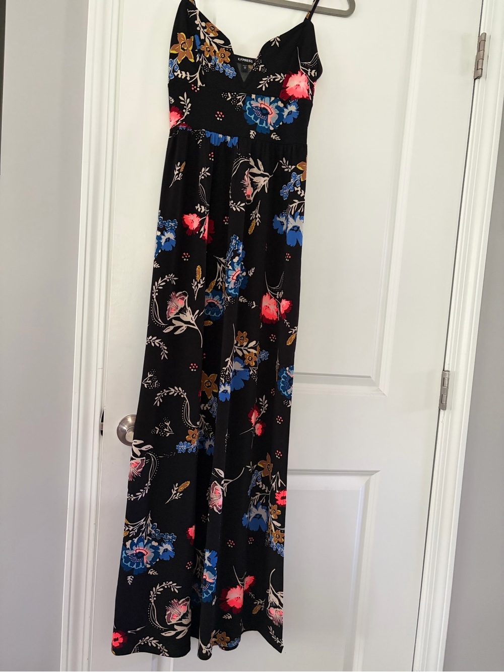 Express Black Floral Maxi Dress with Blue and Pink Accents